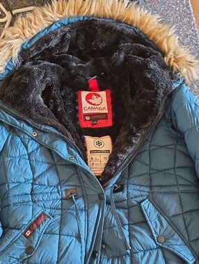 Canada Weathergear - Teal Quilted Puffer Jacket with Faux Fur Trim